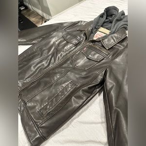 Levi’s leather bomber jacket with hood. Size small